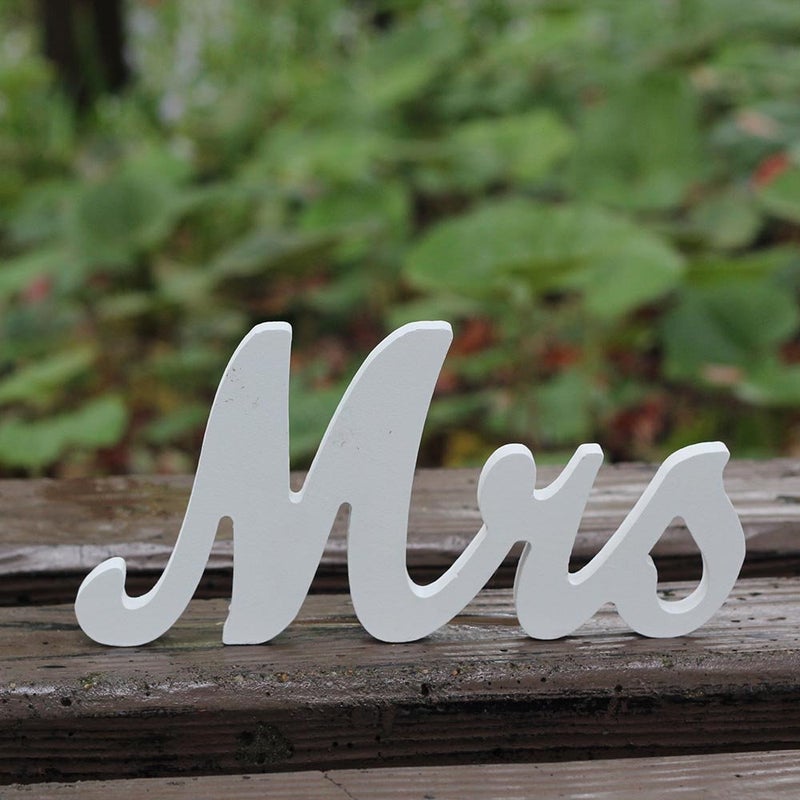 Amajoy Small Vintage Mr & Mrs White Wooden Letters Wedding Stand Sign Stand Figures Decor Wedding Present Home Decoration - Image 5